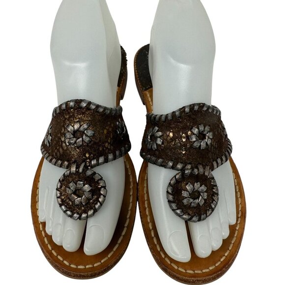 Jack Rogers Womens Flat Sandals Leather Metallic Bronze Slip-On Thong Size 6 - Picture 1 of 7